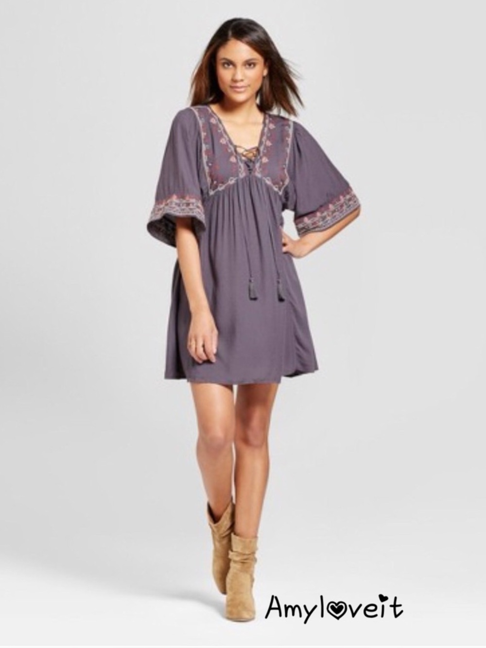 Knox Rose Embroidered Kimono Sleeve Mini Dress #27